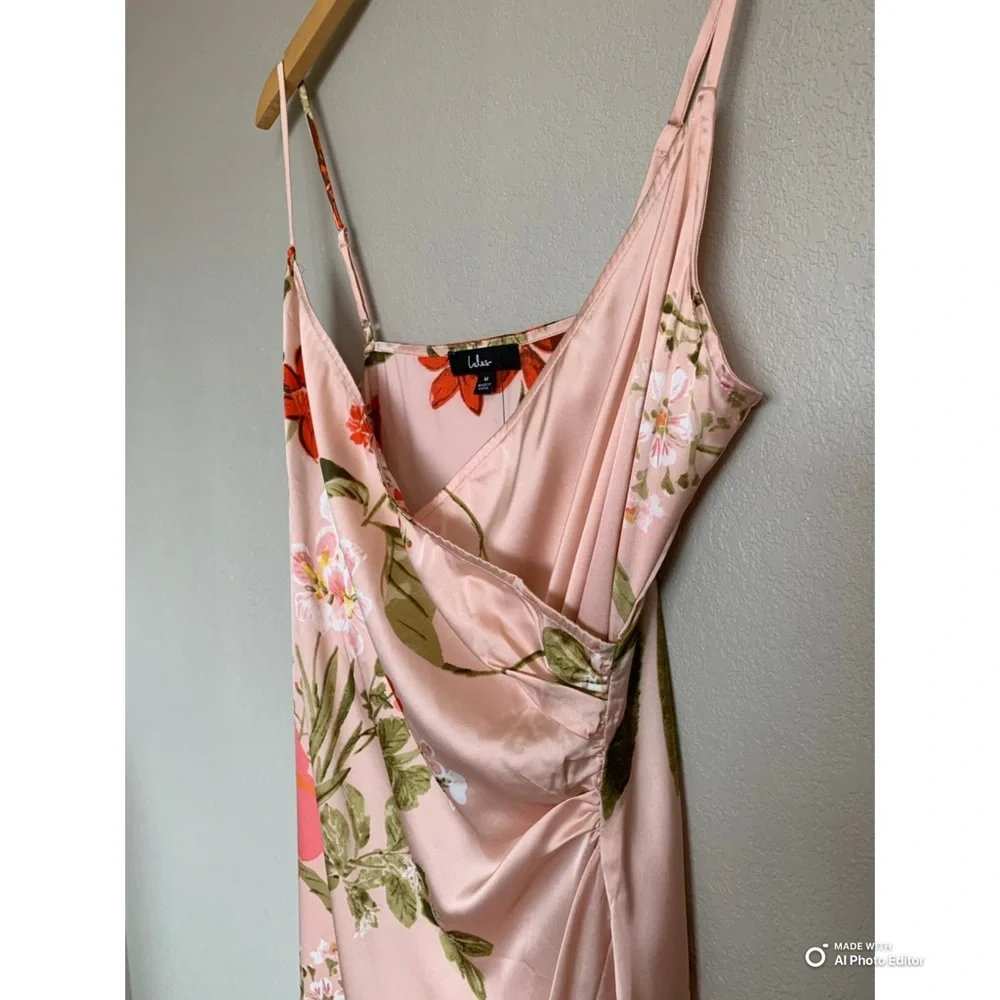 Lulu's Pink Floral Midi Slip Dress with Orange Floral Accents NWOT - Picture 5 of 16